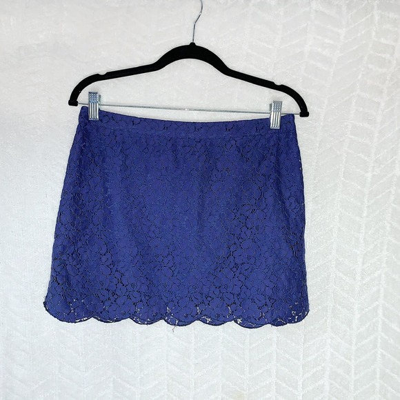 Aritzia Talula Mini Skirt Lace Floral Scalloped Hem Zip Closure Blue - 6 - Picture 1 of 3